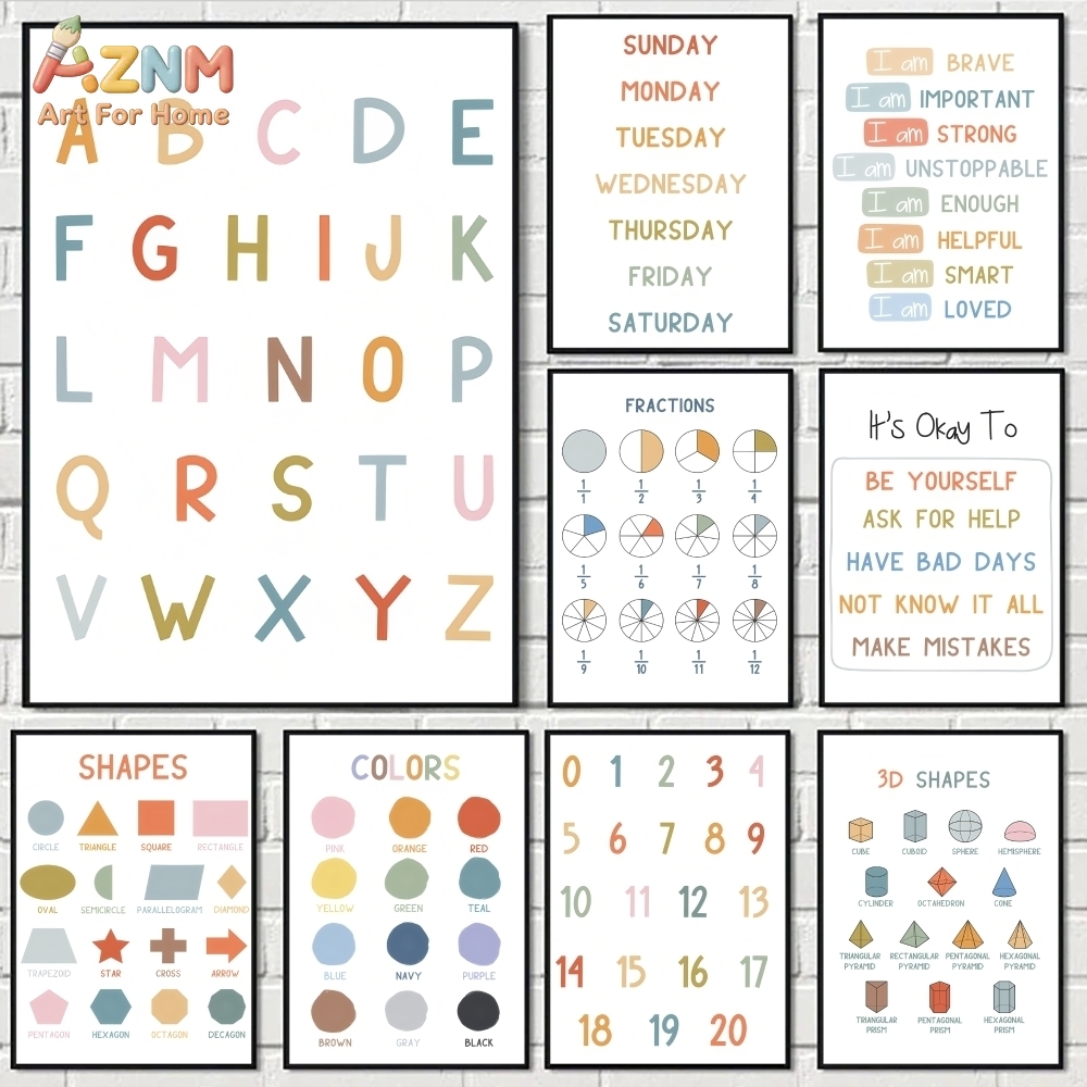 Kids Education Yes - AZNM Educational Alphabet Numbers Frameless Canvas